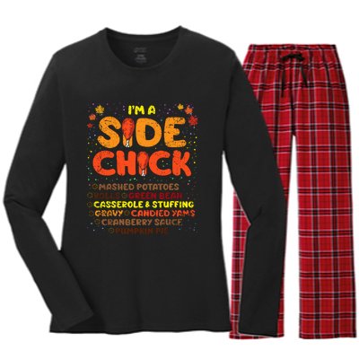 Im A Side Chick Thanksgiving Day Funny Turkey Leg Autumn Women's Long Sleeve Flannel Pajama Set 