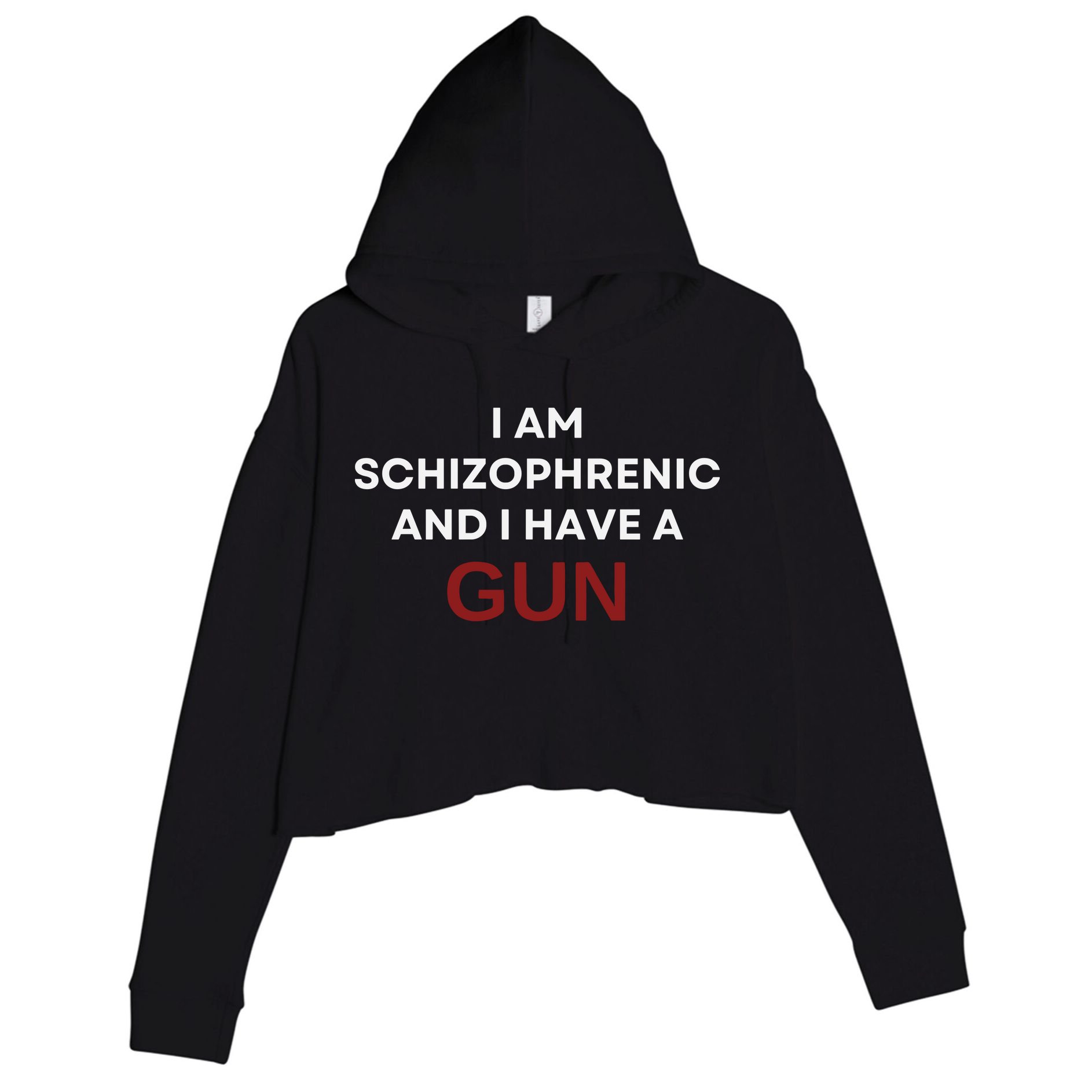 I Am Schizophrenic And I Have A Gun Crop Fleece Hoodie