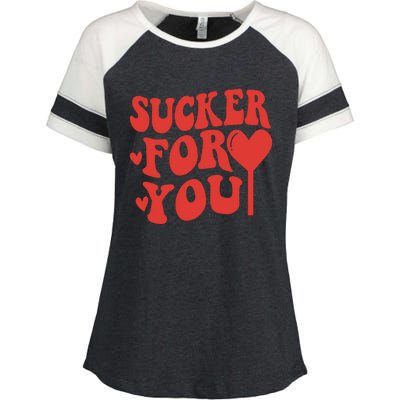 Im A Sucker For You Candy Heart Love Happy Valentines Day Enza Ladies Jersey Colorblock Tee