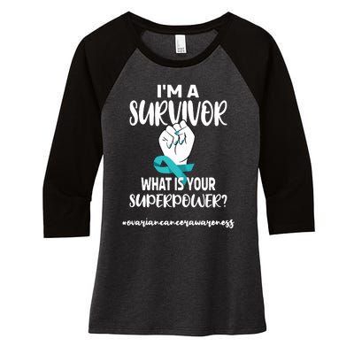 IM A Survivor Cancer Survivor Teal Ovarian Cancer Warrior Women's Tri-Blend 3/4-Sleeve Raglan Shirt