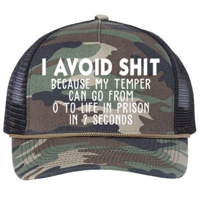 I Avoid Sh*t Because My Tempter Can Go From 0 To Life In Prison Funny Retro Rope Trucker Hat Cap