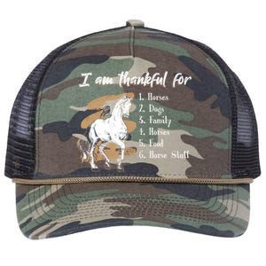 I Am Thankful For Horses Dogs Family Riding Horse Gift Retro Rope Trucker Hat Cap