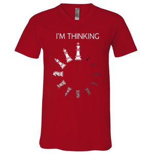 I Am Thinking Chess Pieces Im Thinking Chess Player Lover V-Neck T-Shirt