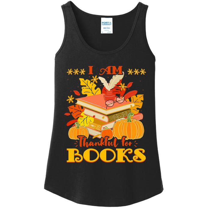 I Am Thankful For Books Fall Librarian Funny Thanksgiving Ladies Essential Tank