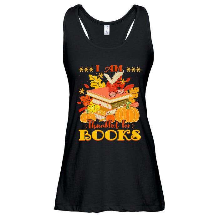 I Am Thankful For Books Fall Librarian Funny Thanksgiving Ladies Essential Flowy Tank