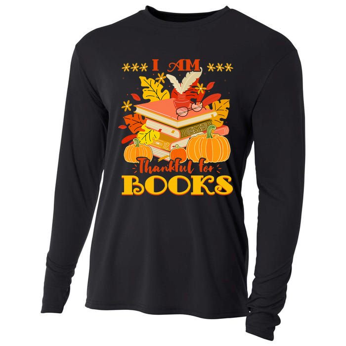 I Am Thankful For Books Fall Librarian Funny Thanksgiving Cooling Performance Long Sleeve Crew