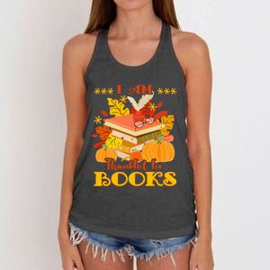 I Am Thankful For Books Fall Librarian Funny Thanksgiving Women's Knotted Racerback Tank