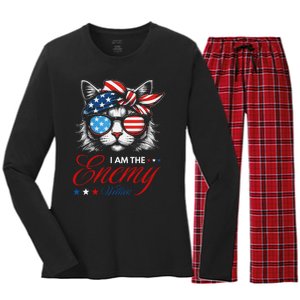 I Am The Enemy Within Cat Ladies Kamala Harris 2024 Merch Women's Long Sleeve Flannel Pajama Set 