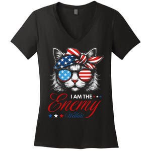 I Am The Enemy Within Cat Ladies Kamala Harris 2024 Merch Women's V-Neck T-Shirt