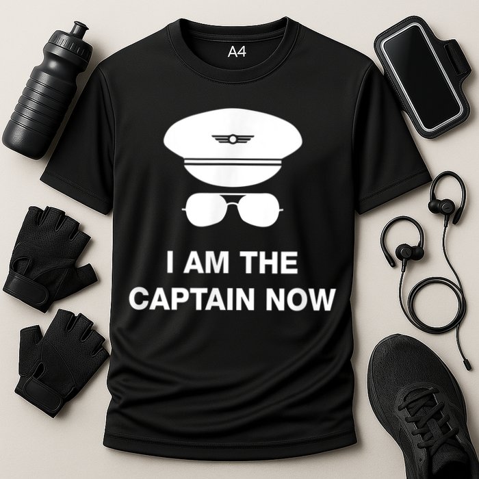 I Am The Captain Now Funny Pilot Cooling Performance Crew T-Shirt
