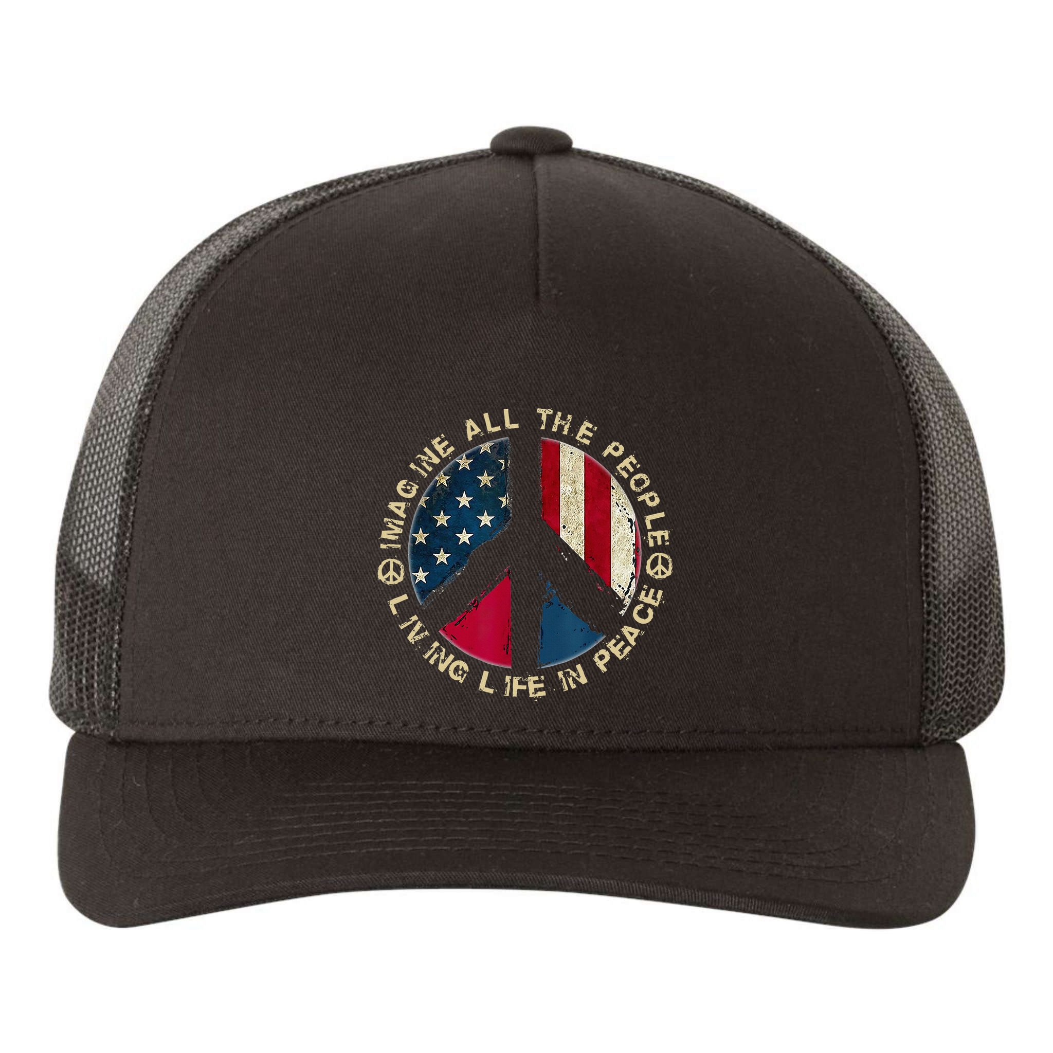 Imagine All The People Living Life In Peace Hippie Lover Yupoong Adult 5-Panel Trucker Hat