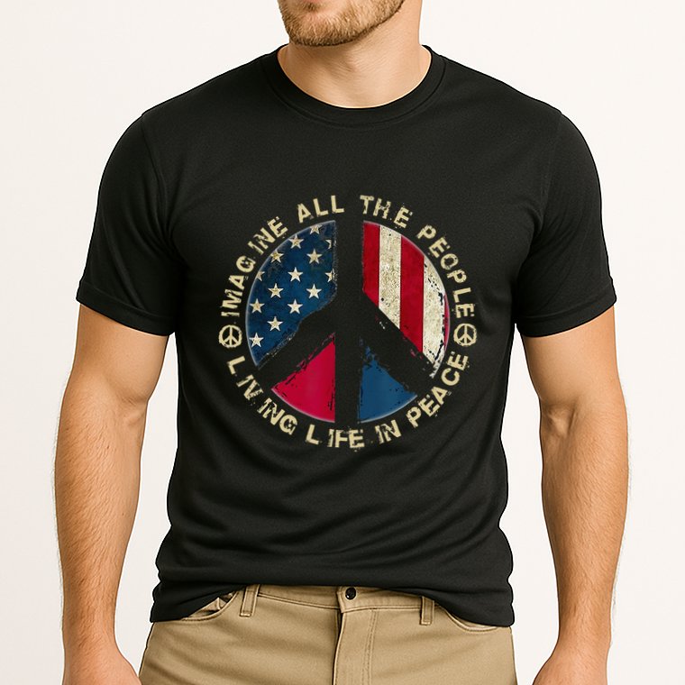 Imagine All The People Living Life In Peace Hippie Lover Cooling Performance Crew T-Shirt