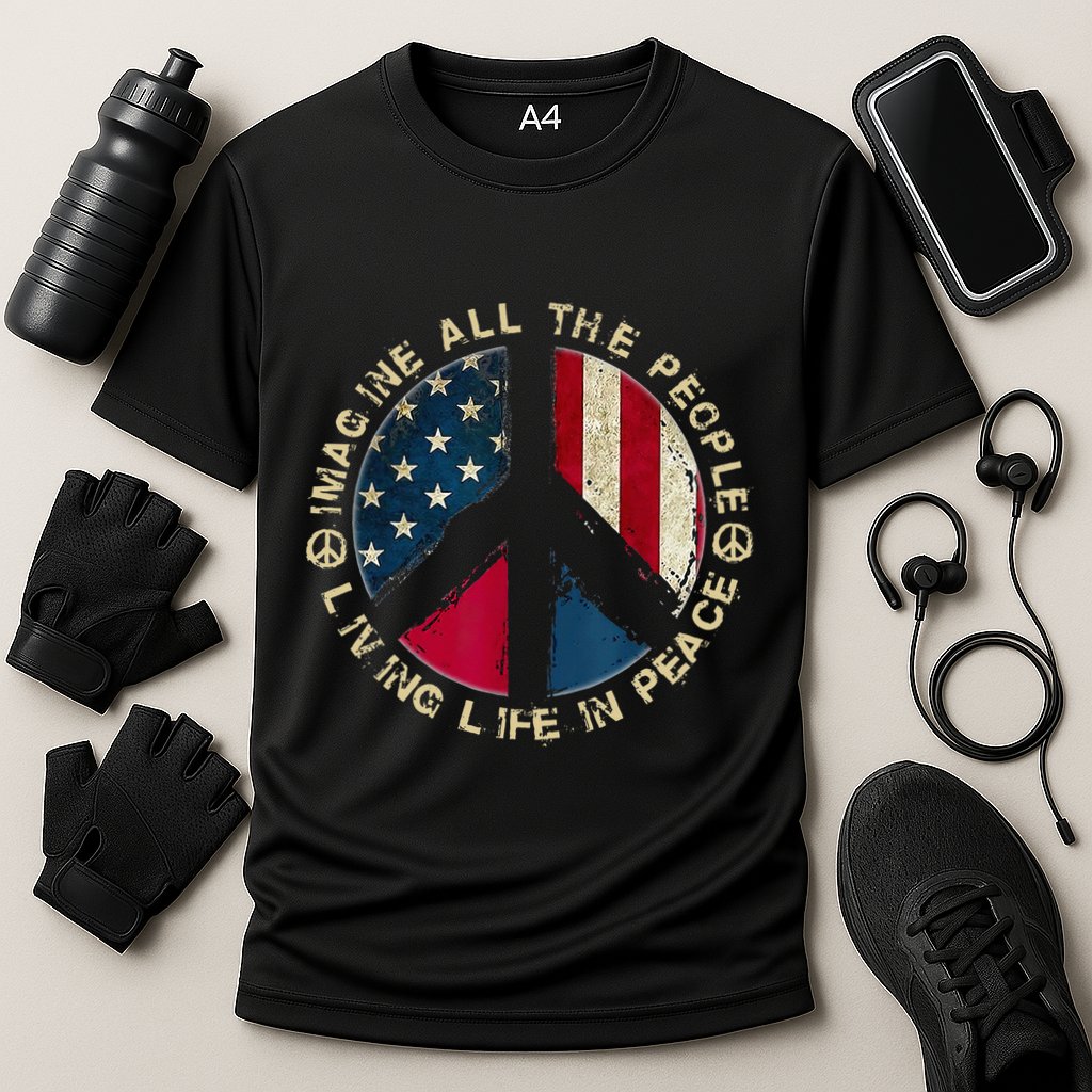 Imagine All The People Living Life In Peace Hippie Lover Cooling Performance Crew T-Shirt
