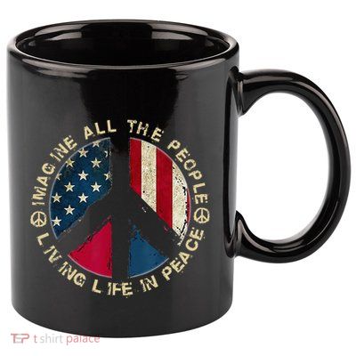 Imagine All The People Living Life In Peace Hippie Lover 11oz C Handle Ceramic Mug