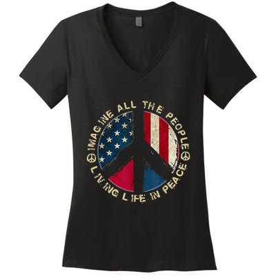 Imagine All The People Living Life In Peace Hippie Lover Women's V-Neck T-Shirt