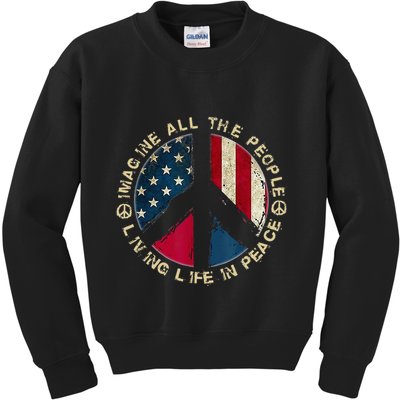 Imagine All The People Living Life In Peace Hippie Lover Kids Sweatshirt