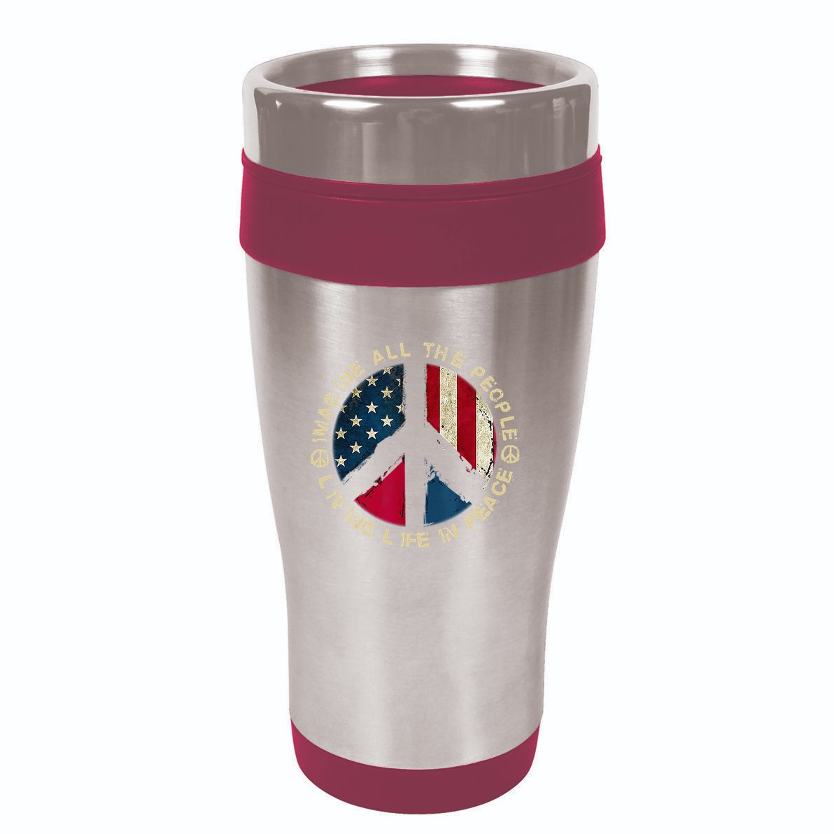 Imagine All The People Living Life In Peace Hippie Lover 16oz Travel Tumbler
