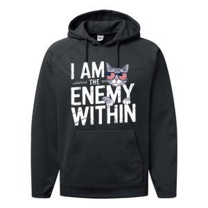 I Am The Enemy Within Kamala Harris 2024 Cat Lovers Performance Fleece Hoodie