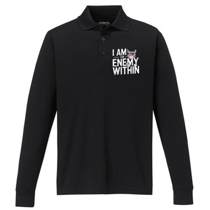 I Am The Enemy Within Kamala Harris 2024 Cat Lovers Performance Long Sleeve Polo