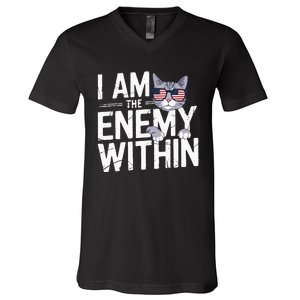 I Am The Enemy Within Kamala Harris 2024 Cat Lovers V-Neck T-Shirt