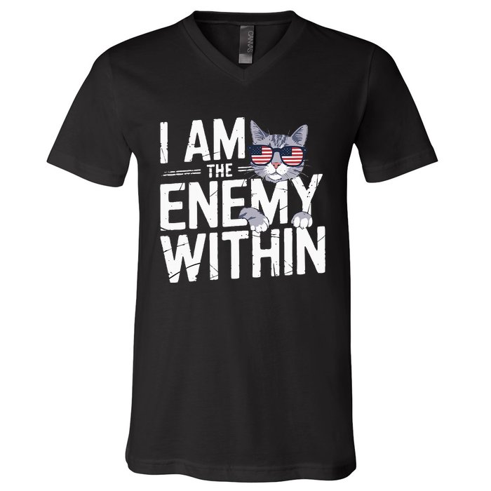 I Am The Enemy Within Kamala Harris 2024 Cat Lovers V-Neck T-Shirt