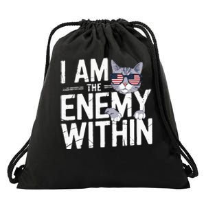 I Am The Enemy Within Kamala Harris 2024 Cat Lovers Drawstring Bag