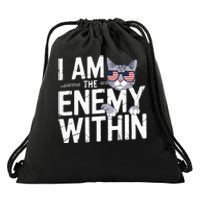 I Am The Enemy Within Kamala Harris 2024 Cat Lovers Drawstring Bag