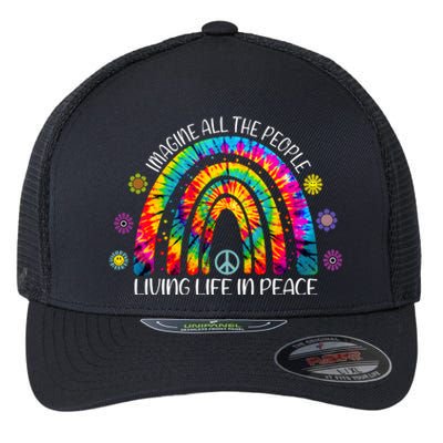 Imagine All The People Living Life In Peace Rainbow Flexfit Unipanel Trucker Cap