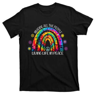 Imagine All The People Living Life In Peace Rainbow T-Shirt