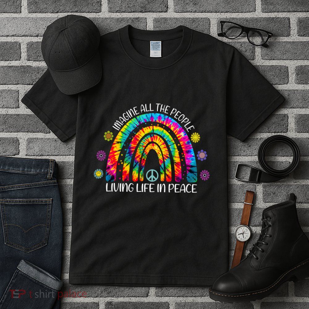 Imagine All The People Living Life In Peace Rainbow Tall T-Shirt