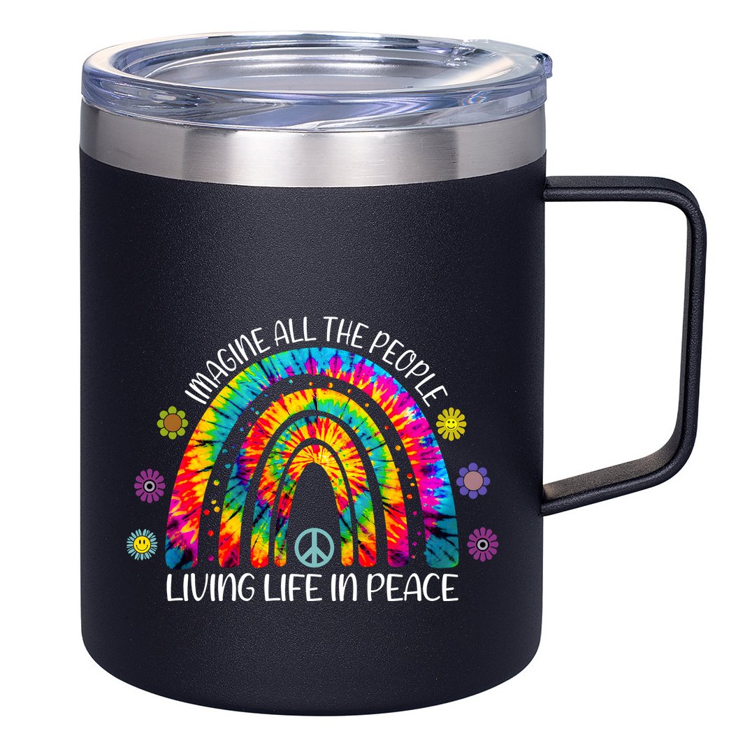 Imagine All The People Living Life In Peace Rainbow 12oz Stainless Steel Coffee Mug