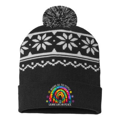 Imagine All The People Living Life In Peace Rainbow USA-Made Snowflake Beanie