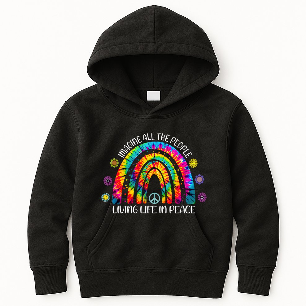 Imagine All The People Living Life In Peace Rainbow Kids Hoodie