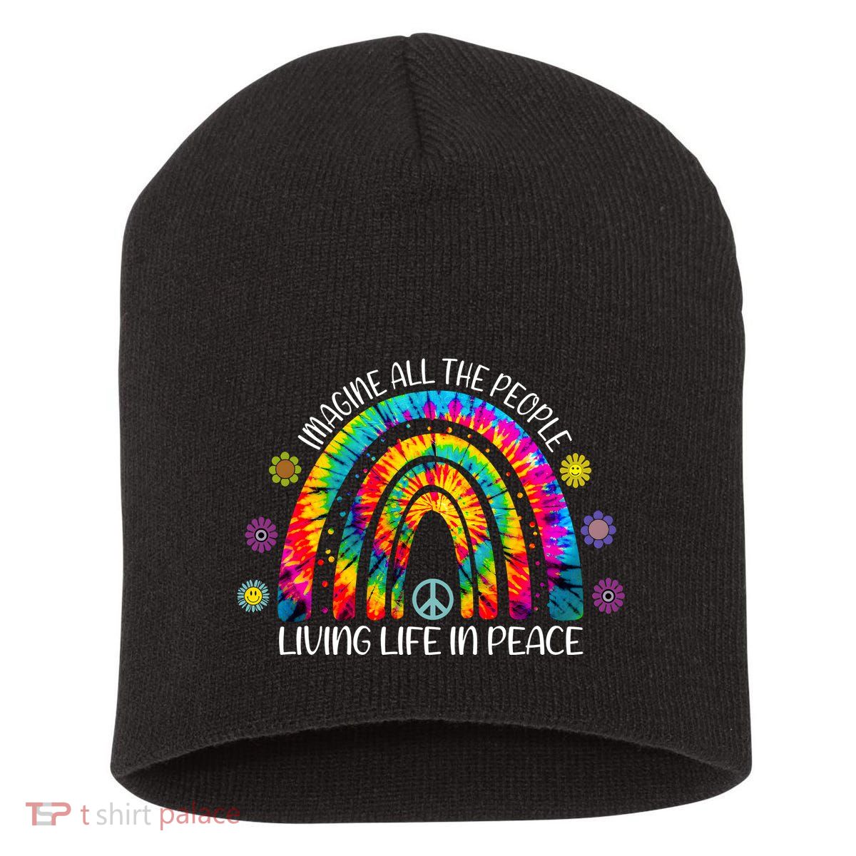 Imagine All The People Living Life In Peace Rainbow Short Acrylic Beanie