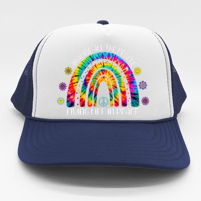 Imagine All The People Living Life In Peace Rainbow Trucker Hat