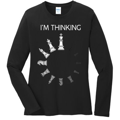 I Am Thinking Chess Pieces I’m Thinking Chess Player Ladies Long Sleeve Shirt