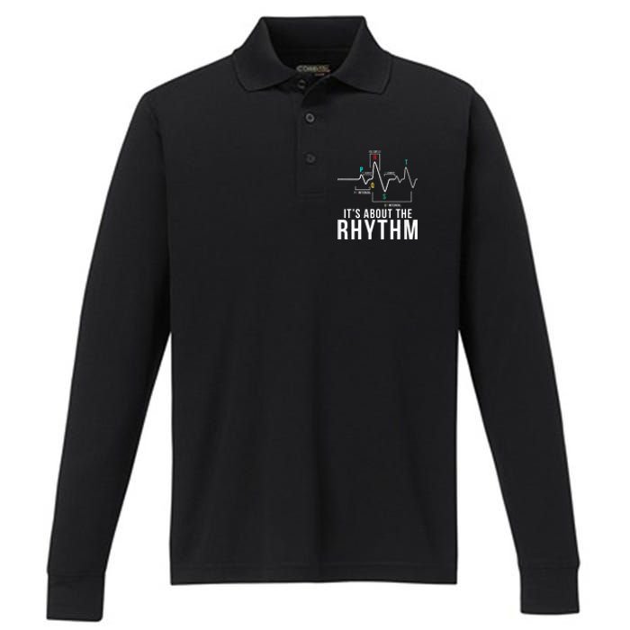 Its About The Rhythm Cardiology Nurse Gifts Heart Ekg Performance Long Sleeve Polo