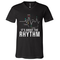 Its About The Rhythm Cardiology Nurse Gifts Heart Ekg V-Neck T-Shirt