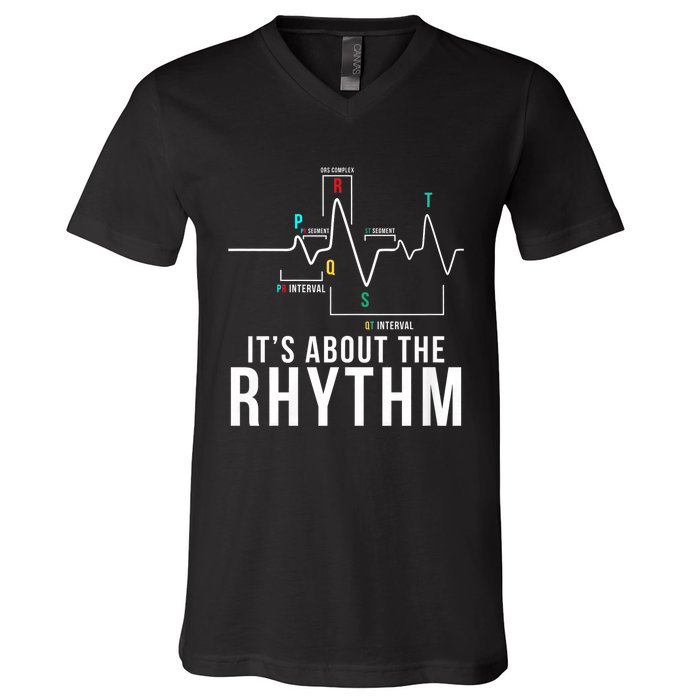 Its About The Rhythm Cardiology Nurse Gifts Heart Ekg V-Neck T-Shirt