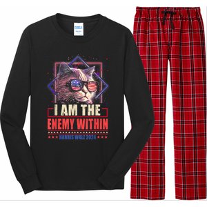 I Am The Enemy Within Harris Walz 2024 Usa Vote Cat Lovers Long Sleeve Pajama Set