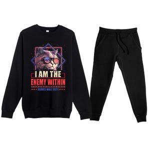 I Am The Enemy Within Harris Walz 2024 Usa Vote Cat Lovers Premium Crewneck Sweatsuit Set