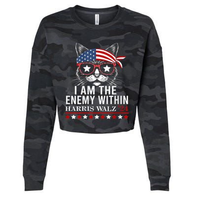 I Am The Enemy Within Harris Walz 2024 Usa Voting Cat Lovers Cropped Pullover Crew