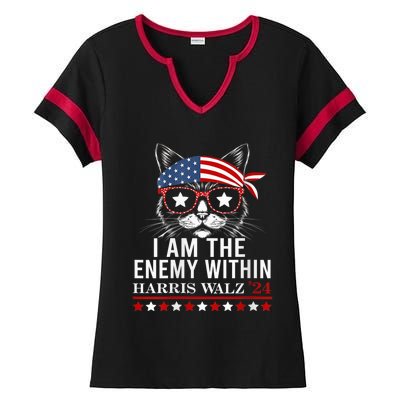 I Am The Enemy Within Harris Walz 2024 Usa Voting Cat Lovers Ladies Halftime Notch Neck Tee