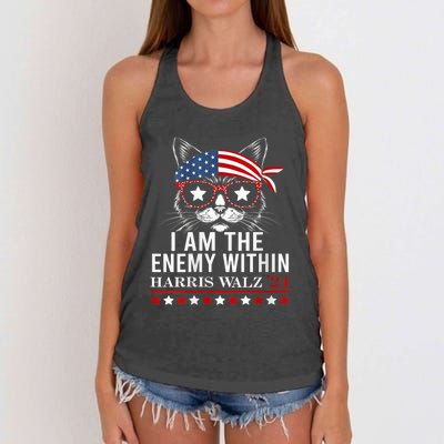 I Am The Enemy Within Harris Walz 2024 Usa Voting Cat Lovers Women's Knotted Racerback Tank