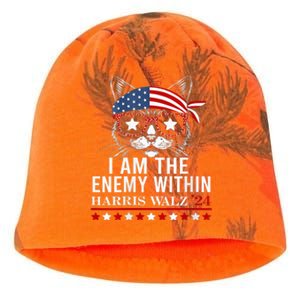 I Am The Enemy Within Harris Walz 2024 Usa Voting Cat Lovers Kati - Camo Knit Beanie