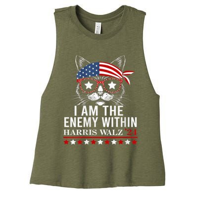 I Am The Enemy Within Harris Walz 2024 Usa Voting Cat Lovers Women's Racerback Cropped Tank