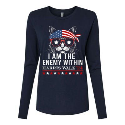 I Am The Enemy Within Harris Walz 2024 Usa Voting Cat Lovers Womens Cotton Relaxed Long Sleeve T-Shirt