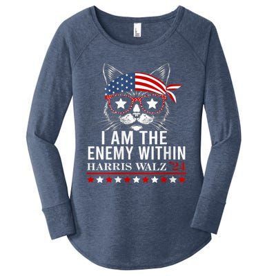 I Am The Enemy Within Harris Walz 2024 Usa Voting Cat Lovers Women's Perfect Tri Tunic Long Sleeve Shirt