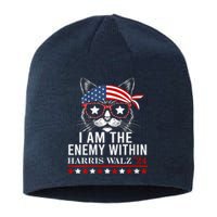 I Am The Enemy Within Harris Walz 2024 Usa Voting Cat Lovers Sustainable Beanie