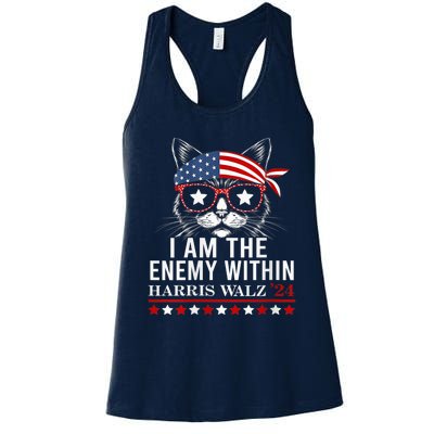 I Am The Enemy Within Harris Walz 2024 Usa Voting Cat Lovers Women's Racerback Tank